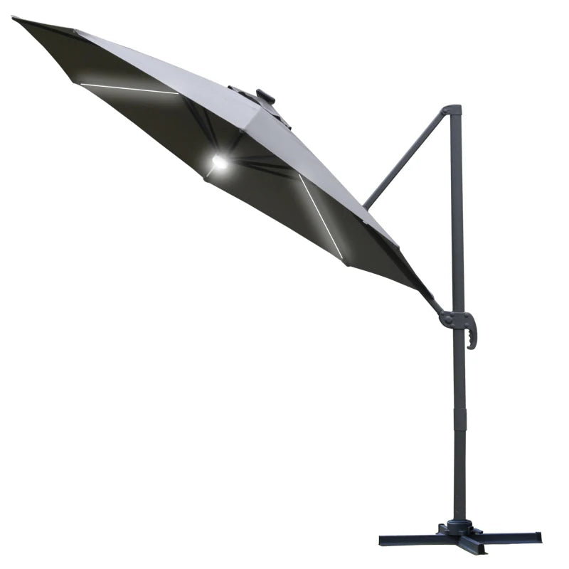2.55H x 2.92m Grey Cantilever Parasol With Solar Powered LED Lights