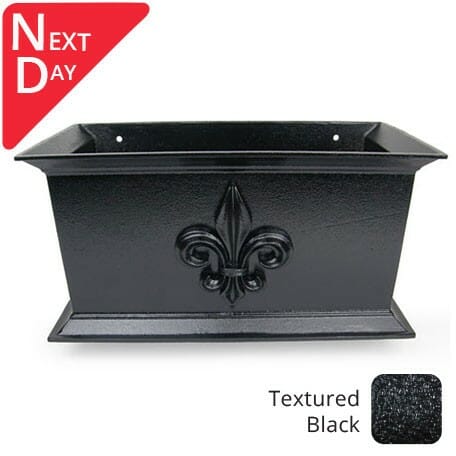 400mm Cast Aluminium Ornamental Hopper Head (with Fleur de Lis motif) - 63mm (2.5") Outlet - Textured Black - Trade Warehouse