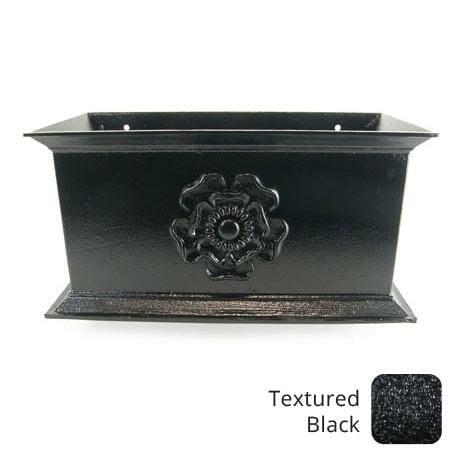 400mm Cast Aluminium Ornamental Hopper Head (with Tudor Rose motif) - 63mm (2.5") Outlet - Textured Black - Trade Warehouse