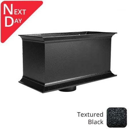 400mm Ornamental Cast Aluminium Rectangular Hopper Head (no motif) - 63mm (2.5") Outlet - Textured Black - Trade Warehouse