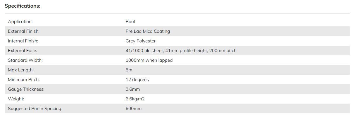41/1000 Tile Form 0.6 Thick Mica Coated Roof Sheet Graphite Grey - Trade Warehouse