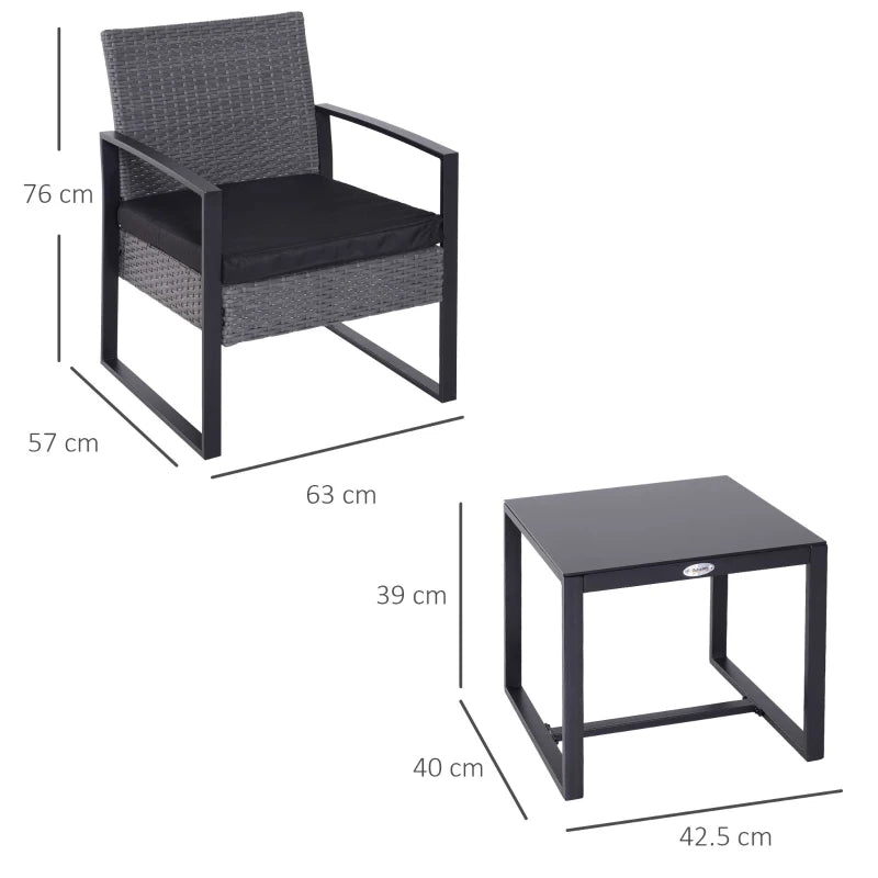 Grey/Black Rattan 2 Seater Patio Set