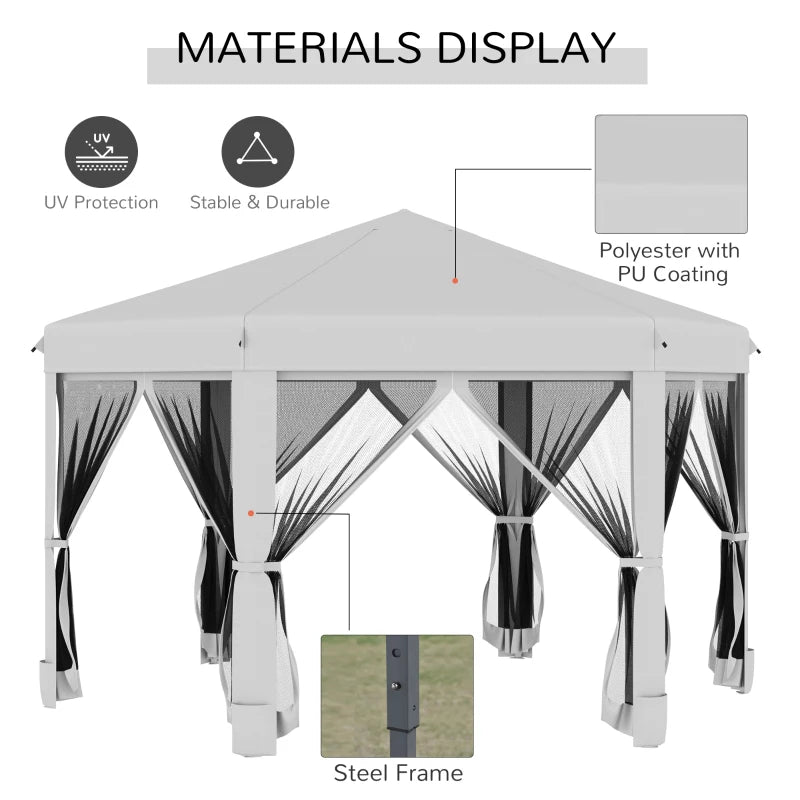 Light Grey Hexagonal Pop Up Canopy Tent With Bag