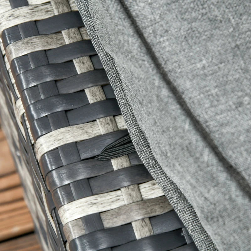 Grey 8-Seater Rattan Corner Sofa with 3 Cushioned Loveseats + 2 Footstools and Table