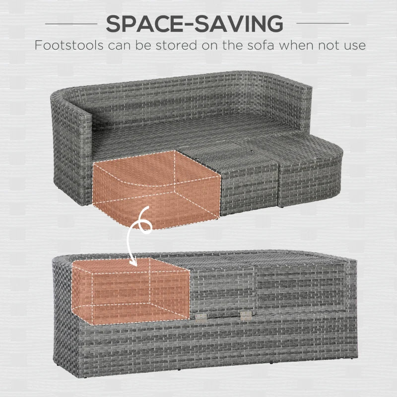 Mixed Grey 3 Piece Rattan Furniture Set with Double Chaise Lounge and Convertible Middle Table
