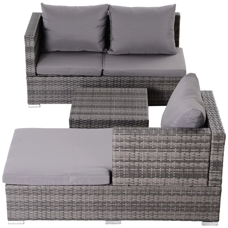 Grey 3-Piece Rattan Sofa Set with Cushions