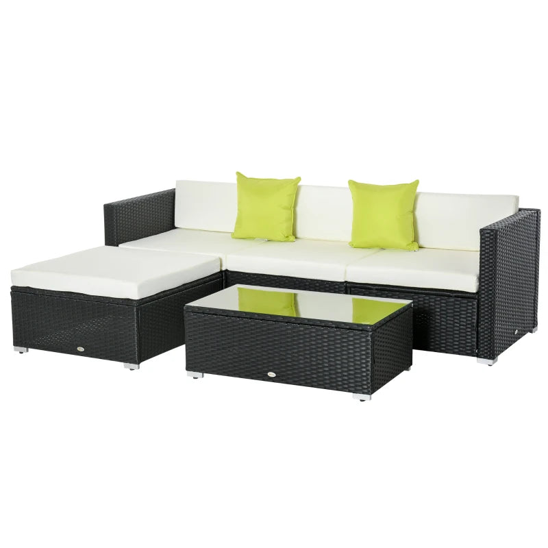 Black 4-Seater Rattan Sofa Set With Coffee Table and Cushion Pillows