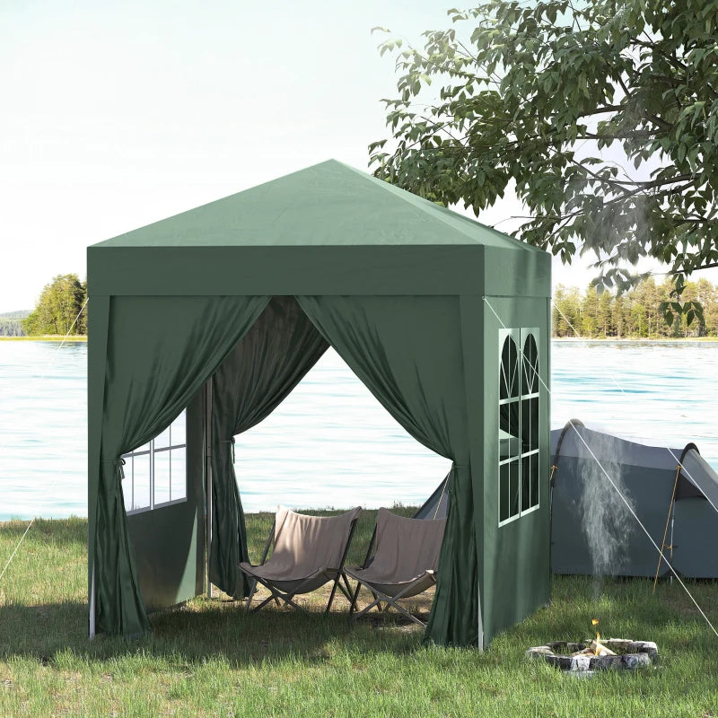 Green 2m x 2m Pop Up Gazebo With 2 Walls 2 Windows