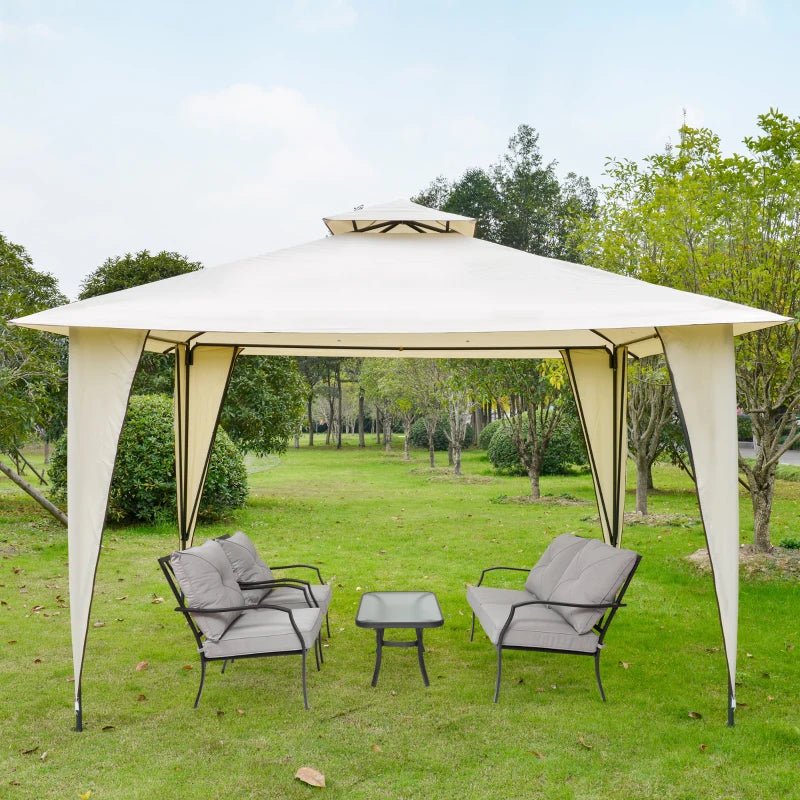 3.5m x 3.5m Side-Less Beige Gazebo w/ 2-Tier Roof Steel Frame