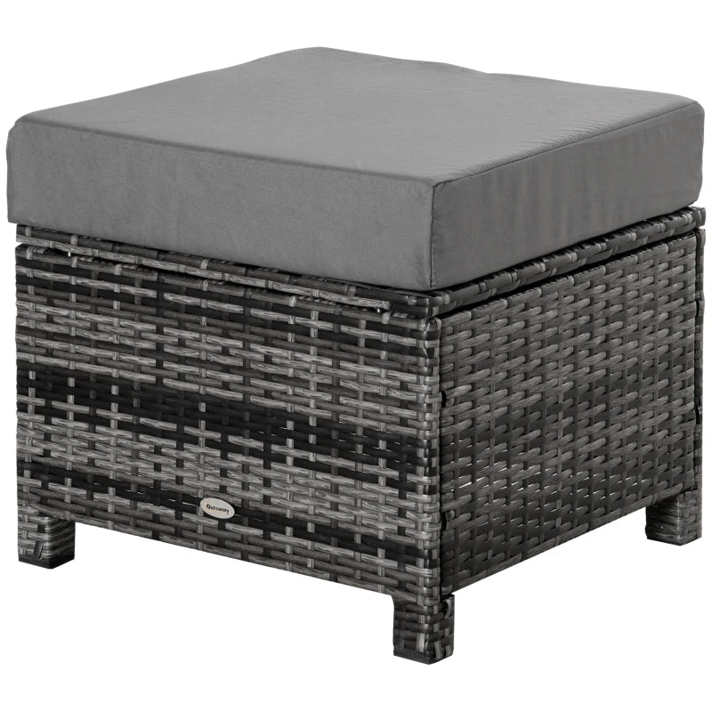 Dark Grey Rattan Footstool With Padded Grey Cushion - 50 x 50 x 35 cm