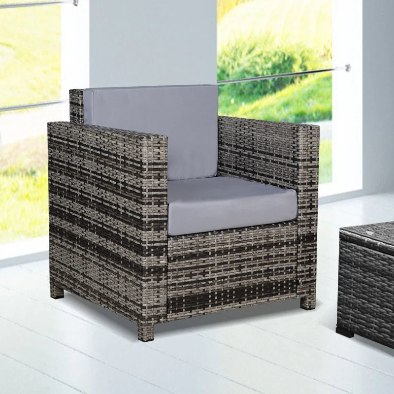 Grey Single Seater Rattan Armchair with Armrests