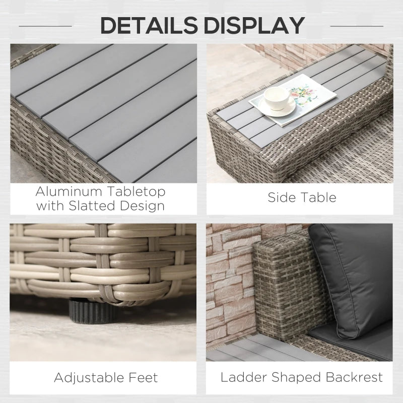 Mixed Grey 5 Seater Rattan Corner Sofa With Dark Cushions and Coffee Table