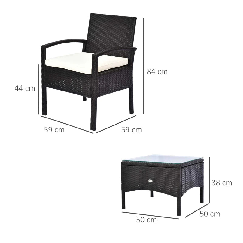 Brown 2 Seater Rattan Bistro Set With Glass Top Table