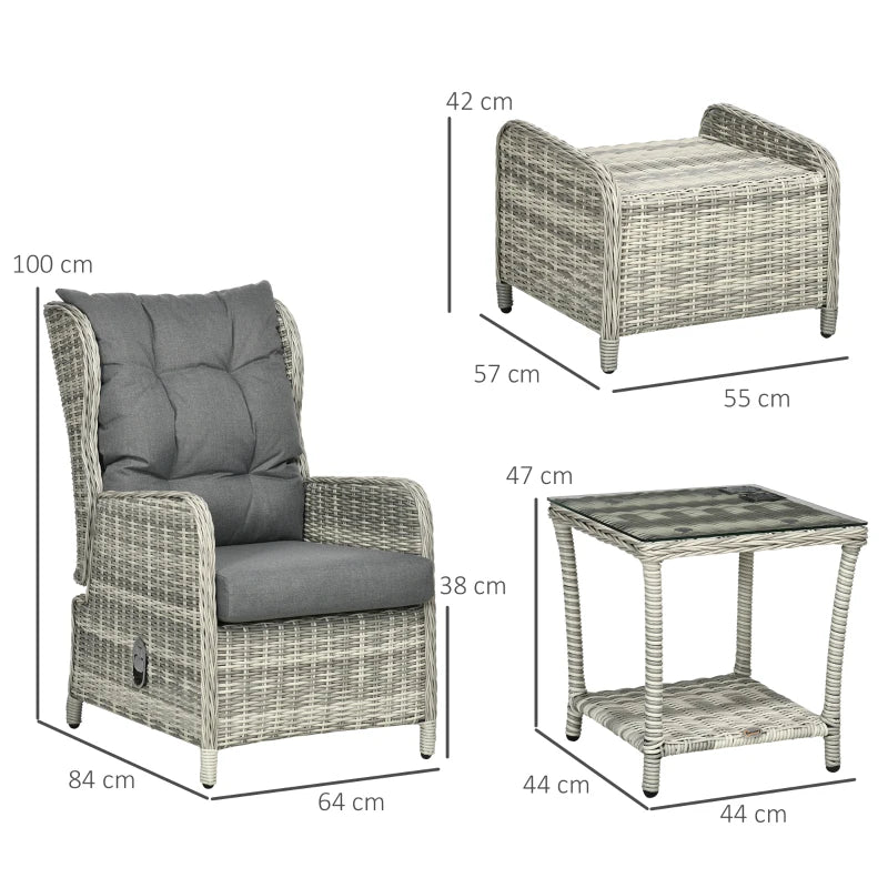 Mixed Grey 5 Piece Recliner Lounger Bistro Chairs with Glass Top Table and Footstools