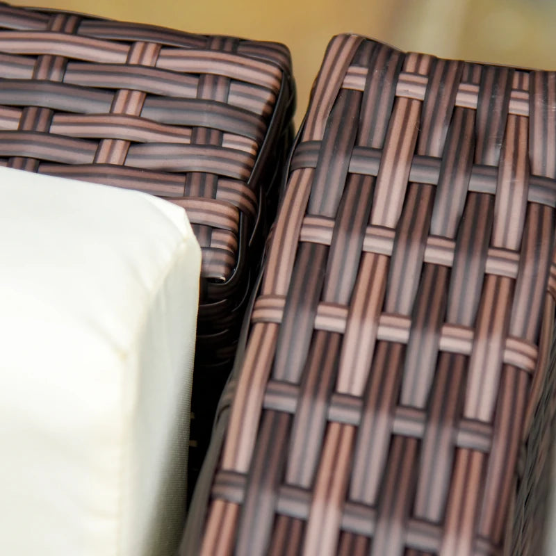 Brown L-Shaped 3 Seater Sofa With Beige Cushions and Glass Top Coffee Table