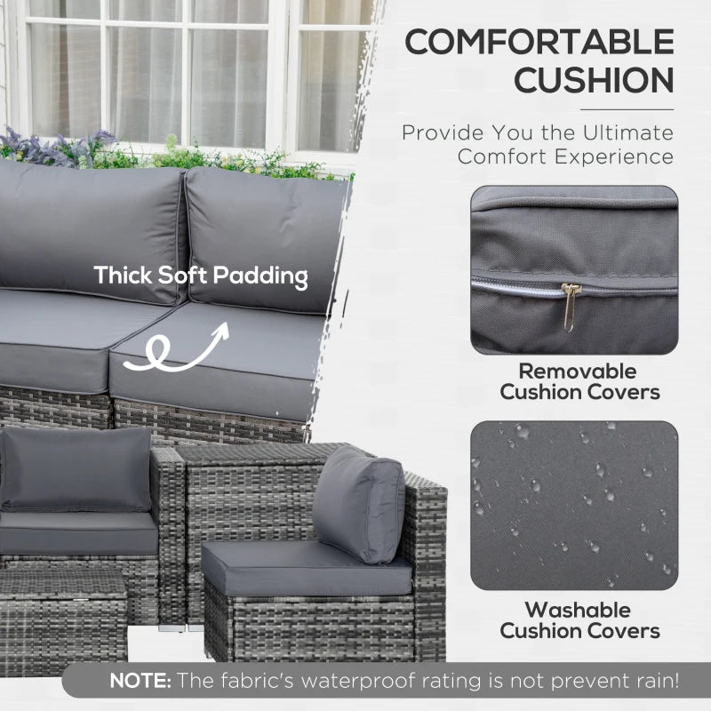 4 Seater Mixed Grey Corner Rattan Sofa With Glass Top Table and Storage Unit