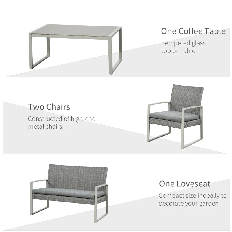 Dark Grey Single Rattan Sofa Arm Chairs and 1 Bench with Cushions & Coffee Table