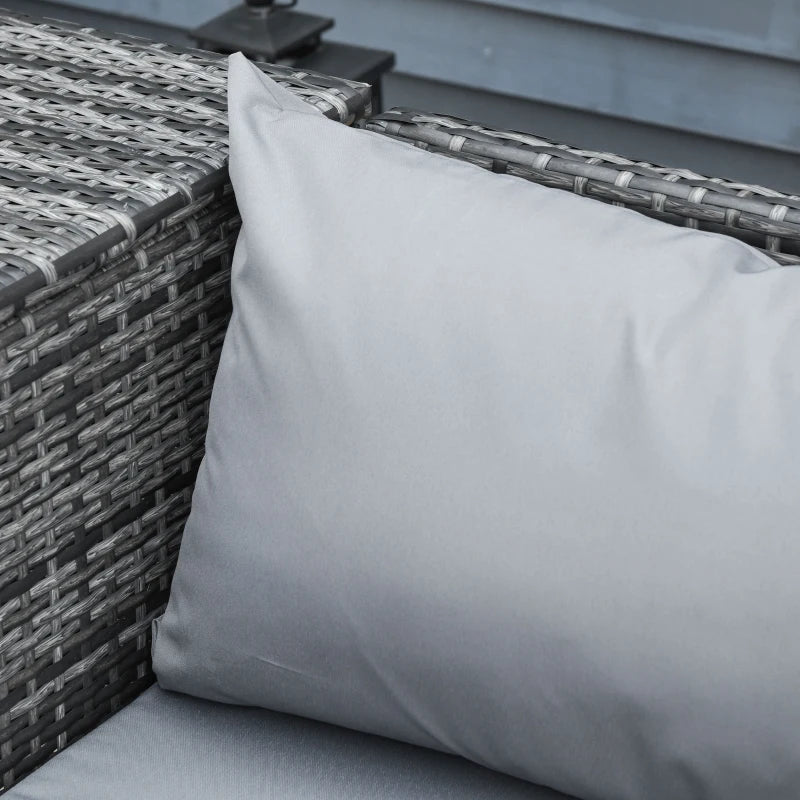 x2 Mixed Grey Rattan Sofas With Grey Cushions and Table Set with Side Storage - For Corner & Patio