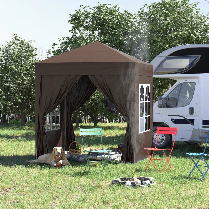 2m x 2m Brown Gazebo With 2 Walls and 2 Windows