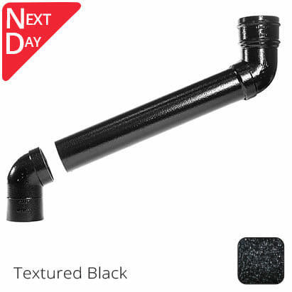 63mm (2.5") Cast Aluminium Downpipe 400mm (max) Adjustable Offset - Textured Black - Trade Warehouse