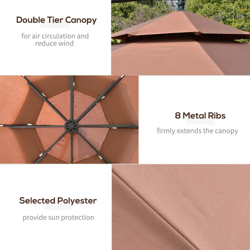 2.3H x 2.95m Coffee Parasol With LED Solar lights