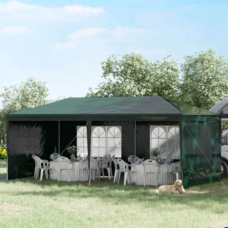 Green 6m x 3m Party Tent with Windows and Side Panels