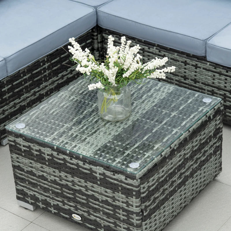 Outsunny 4 Pieces Rattan Garden Furniture Sets Wicker Patio Conservatory Dining Set with Corner Sofa Loveseat Coffee Table Cushions for Balcony Backyard Pool Grey