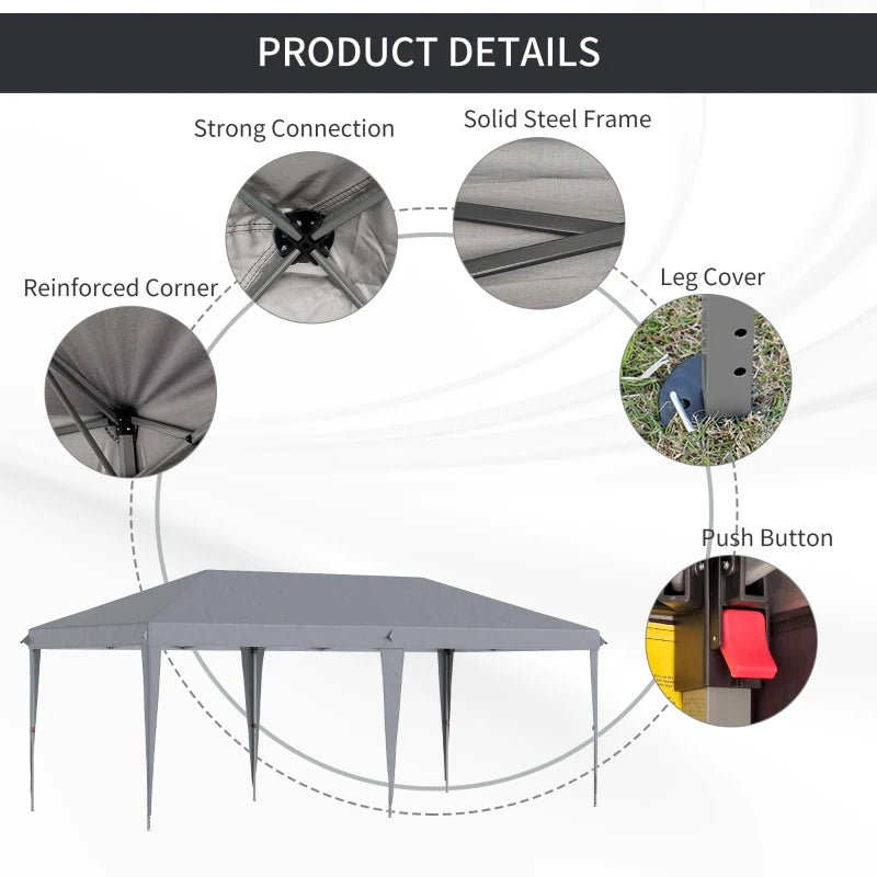 3m x 6m Grey Pop Up Gazebo With Carrying Bag