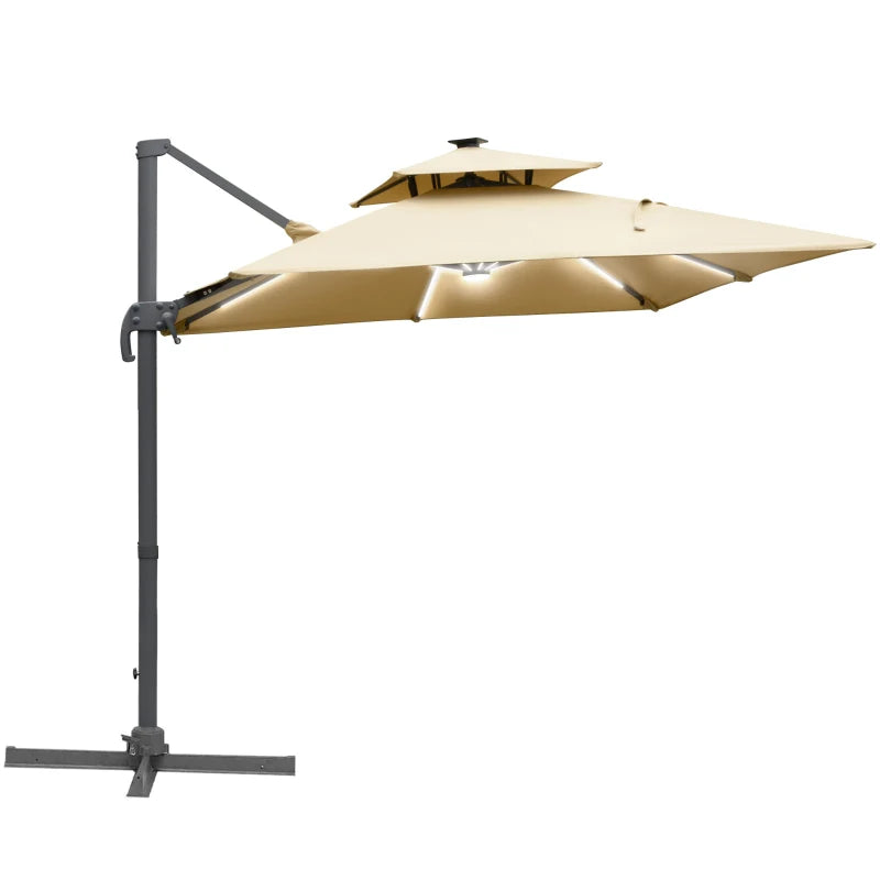 2.65H x 2.48m Khaki Tiered LED Adjustable Cantilever Parasol