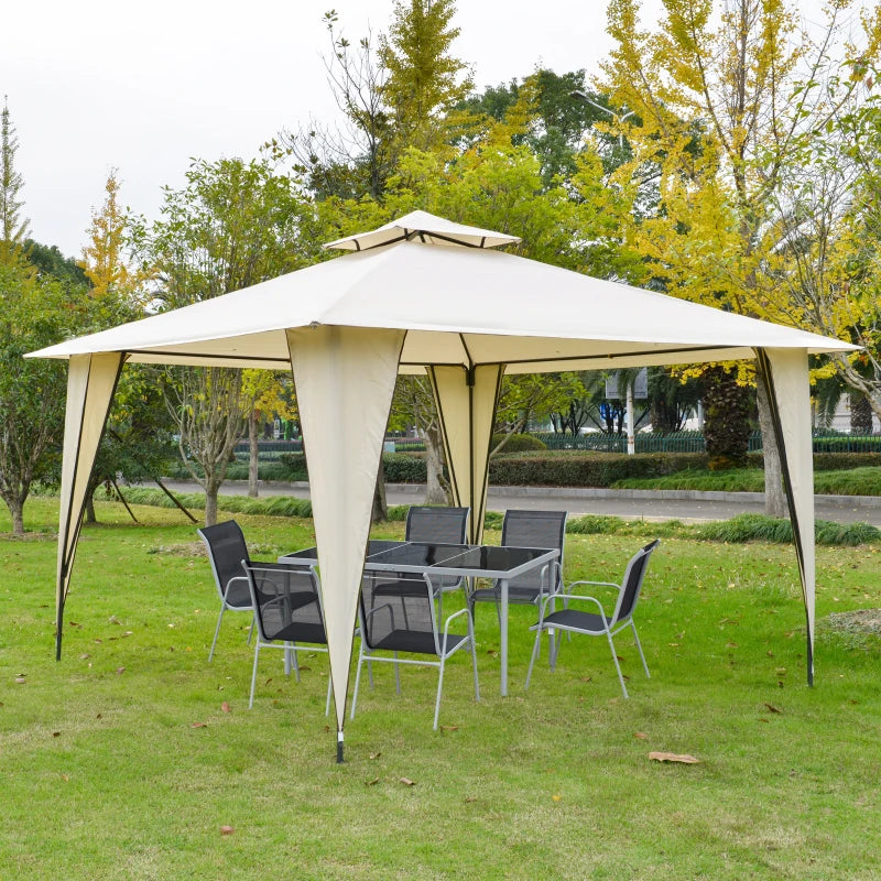 3.5m x 3.5m Side-Less Beige Gazebo w/ 2-Tier Roof Steel Frame