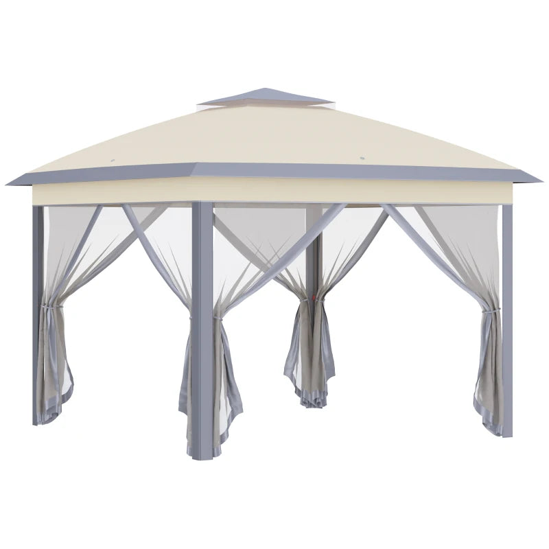 Beige Foldable Pop Up Gazebo with Zippered Mesh Sidewalls