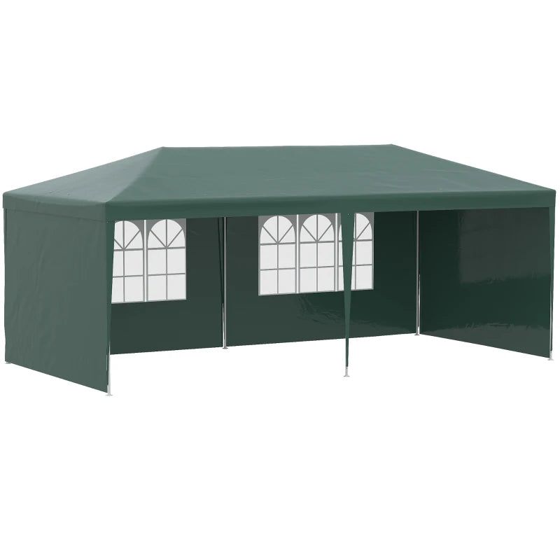 Green 6m x 3m Party Tent with Windows and Side Panels
