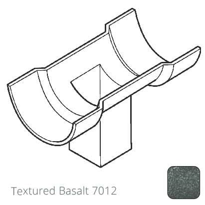75x75 (3"x3") square outlet Cast Aluminium Half Round 115mm (4.5") Gutter Running Outlet - Double Socket - Textured 7012 Basalt - Trade Warehouse