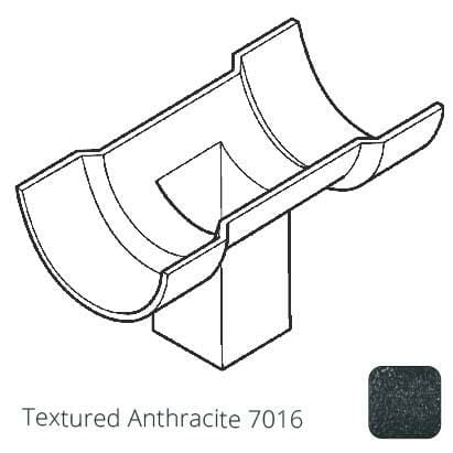 75x75 (3"x3") square outlet Cast Aluminium Half Round 115mm (4.5") Gutter Running Outlet - Double Socket - Textured 7016 Anthracite - Trade Warehouse