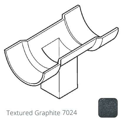 75x75 (3"x3") square outlet Cast Aluminium Half Round 115mm (4.5") Gutter Running Outlet - Double Socket - Textured 7024 Graphite - Trade Warehouse