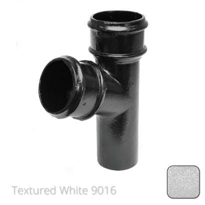 76mm (3") Cast Aluminium Downpipe 112 Degree Branch without Ears - Textured Traffic White RAL 9016 - Trade Warehouse