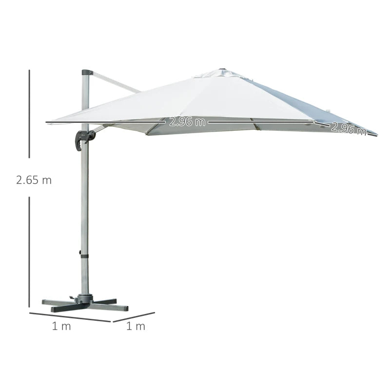 White 3m x 3m Cantilever Parasol With Aluminium Frame