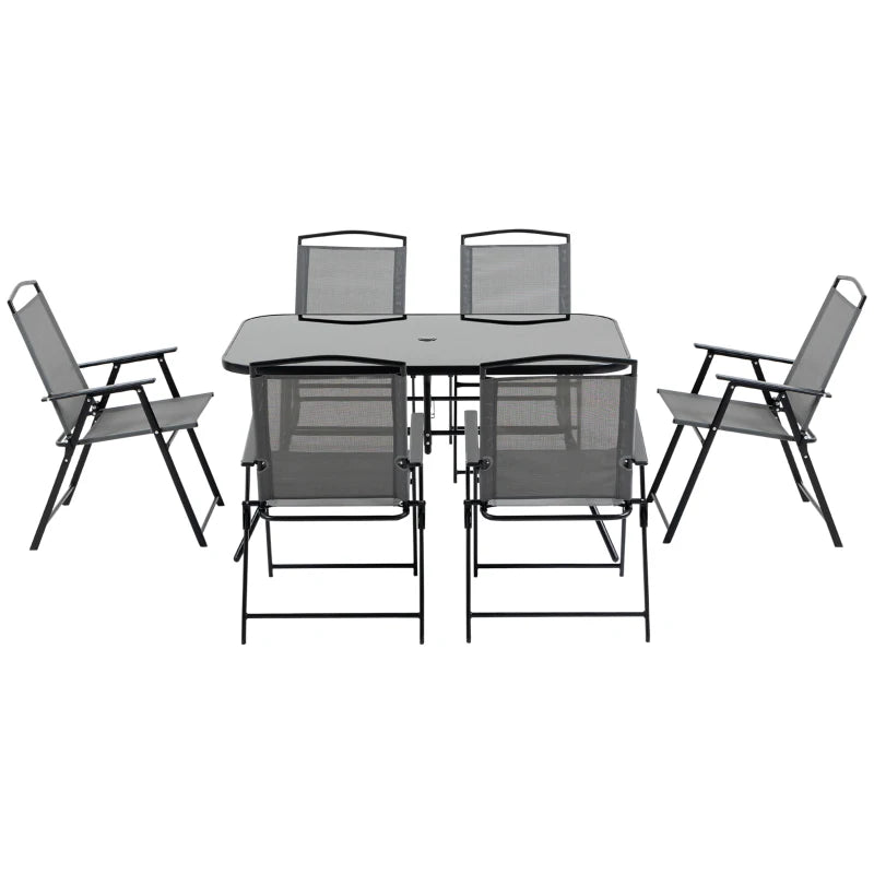 Black Framed 6 Seater Dining Set For Garden With Foldable Chairs