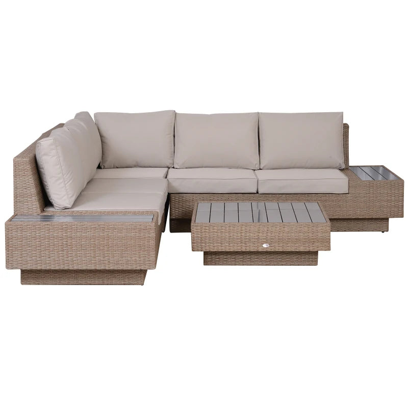 Beige 5 Seater Rattan Corner Sofa and Coffee Table Set