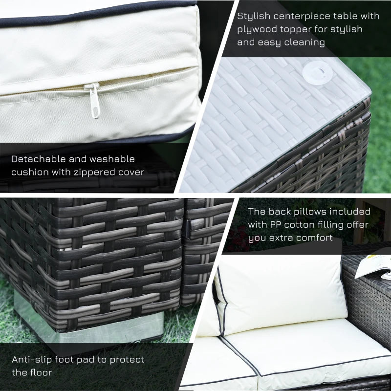 4 Seater Cream Wicker Sofas, Glass Top Table and Storage Unit