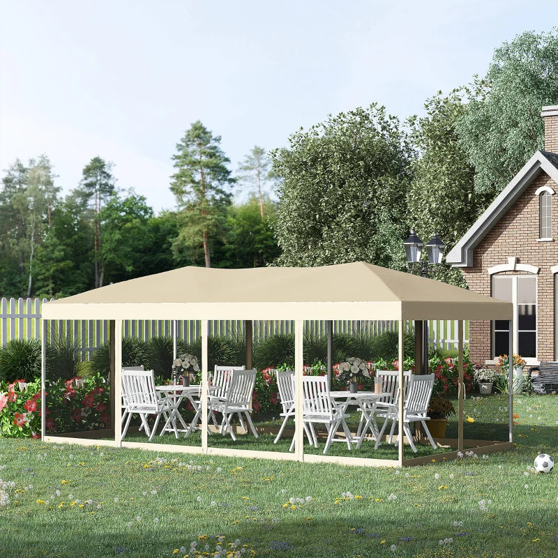 Beige 3m x 6 m Pop Up Gazebo with Mesh Sidewalls and Storage Bag