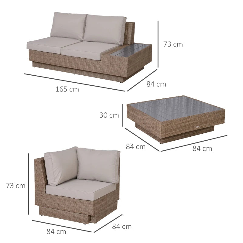 Beige 5 Seater Rattan Corner Sofa and Coffee Table Set