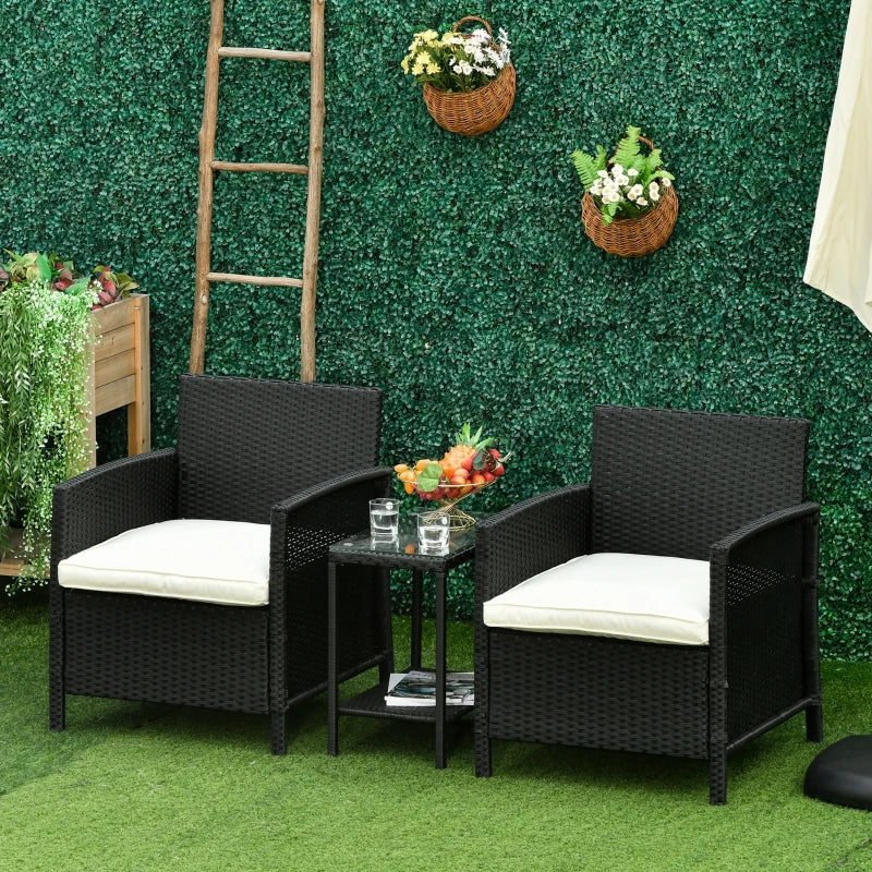 Black Rattan Bistro Set With Pillows