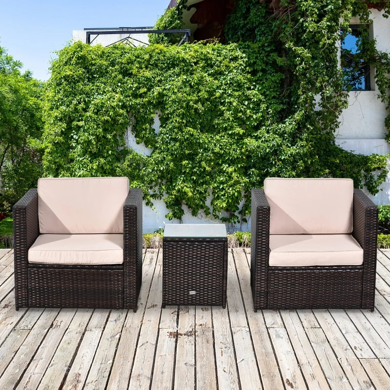 Brown 2-Seater Rattan Chair Set With Steel Frame
