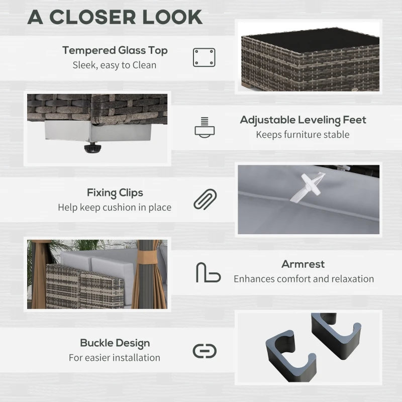 7 Piece PE Rattan Garden Furniture Set with Thick Padded Cushions