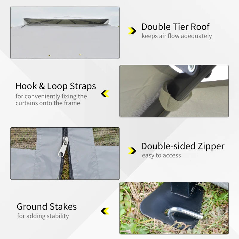 Outsunny 3.6 x 3.6 m Pop up Gazebo with Netting and Carry Bag, Height Adjustable Party Tent Instant Canopy Sun Shade Shelter, Grey