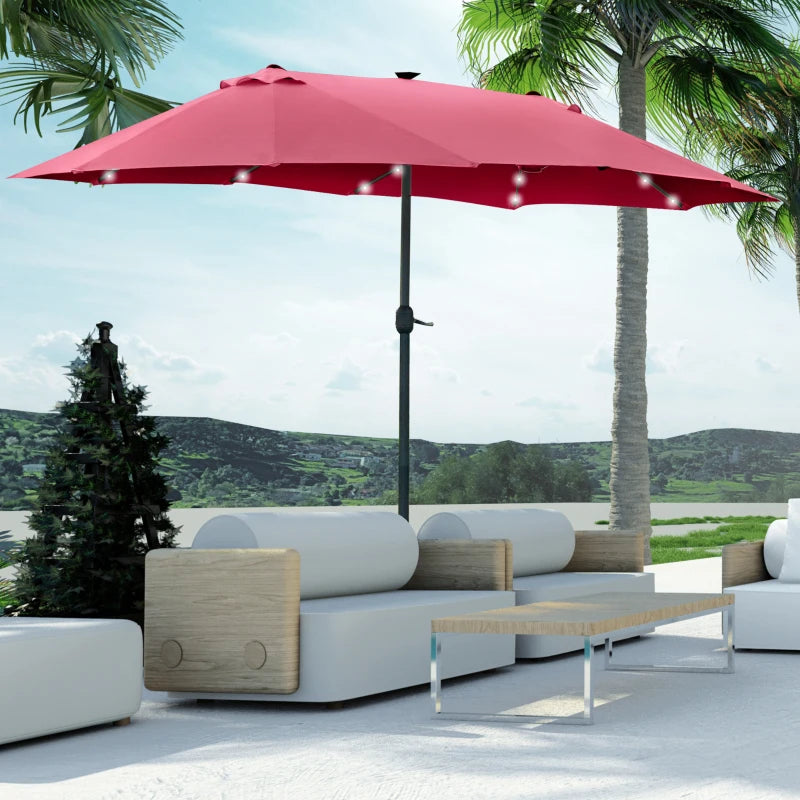 4.4m Double-Sided Sun Parasol With LED Solar Lights - Red
