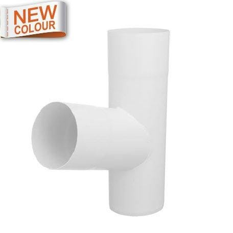 80mm 9016M White Galvanised Steel Downpipe 70 degree Branch - Trade Warehouse