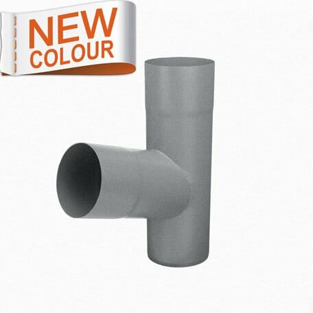 80mm RAL 9007 'Grey Aluminium' Galvanised Steel Downpipe 70 Degree Branch - Trade Warehouse