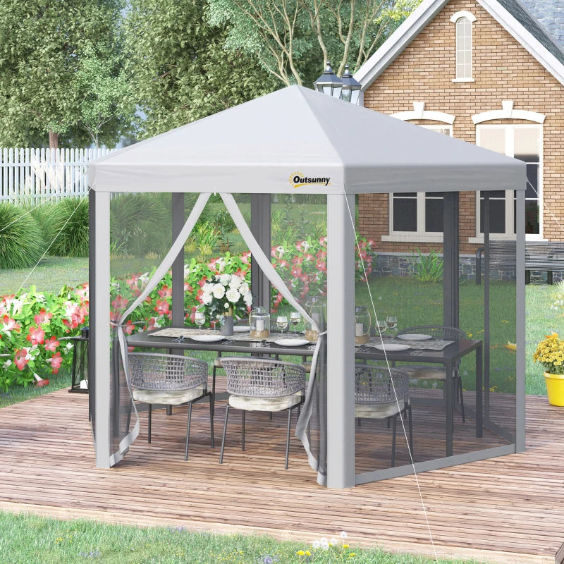 Grey 3m x 3m Hexagonal Pop Up Gazebo - Adjustable Height and Roller Bag